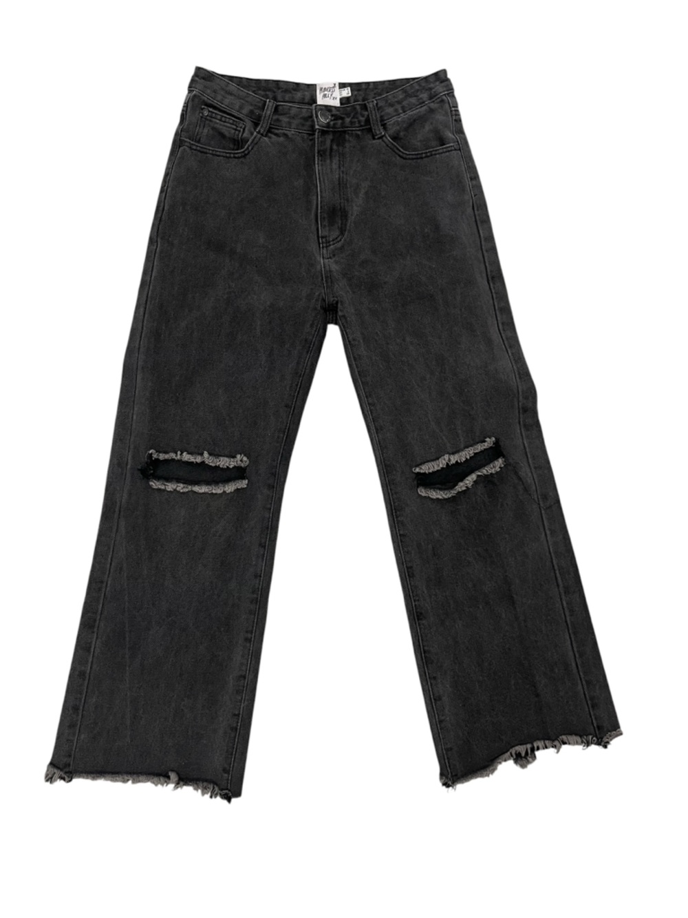 Princess Polly Women’s Distressed Jeans Black Frayed Straight Leg 6 Y2K Retro